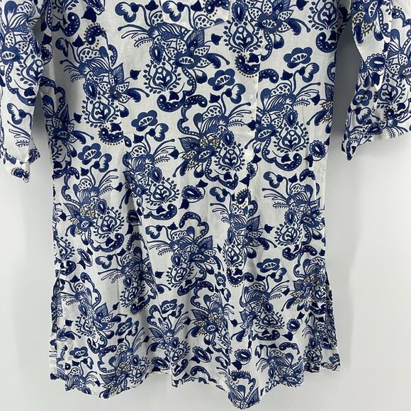 Yala 100% organic cotton printed 3/4 sleeve keyhole tunic top sz XS - Picture 4 of 7